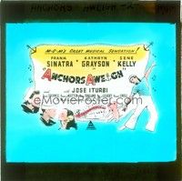 4t207 ANCHORS AWEIGH Aust glass slide '45 sailors Frank Sinatra & Gene Kelly with Kathryn Grayson!