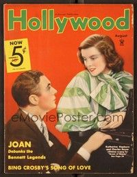 4t088 HOLLYWOOD magazine August 1935 Katharine Hepburn & Charles Boyer from Break of Hearts!
