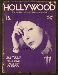 4t084 HOLLYWOOD magazine November 1930 great close portrait of Greta Garbo!