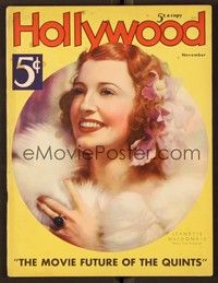 4t092 HOLLYWOOD magazine November 1936 beautiful Jeanette MacDonald by Edwin Bower Hesser!