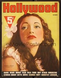 4t094 HOLLYWOOD magazine October 1937 tropical Dorothy Lamour wearing lei by Kahle!