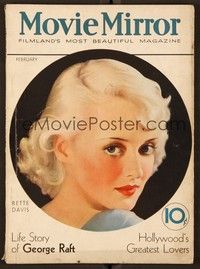 4t079 MOVIE MIRROR magazine February 1933 incredible art of Bette Davis by John Rolston Clarke!