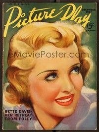 4t073 PICTURE PLAY magazine December 1937 great art of smiling Bette Davis by Dan Osher!