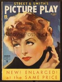4t066 PICTURE PLAY magazine October 1935 art of Katharine Hepburn by Meredith Law!