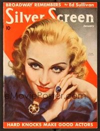 4t064 SILVER SCREEN magazine January 1937 best art of Carole Lombard by Marland Stone!