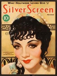 4t057 SILVER SCREEN magazine November 1932 art of Claudette Colbert by John Rolston Clarke!