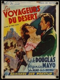 4v314 ALONG THE GREAT DIVIDE Belgian '54 different Wik art of Kirk Douglas & Virginia Mayo!