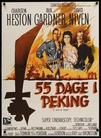 4v506 55 DAYS AT PEKING Danish '63 art of Charlton Heston, Ava Gardner & David Niven!