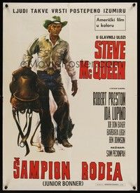 4v044 JUNIOR BONNER Yugoslavian '72 full-length rodeo cowboy Steve McQueen carrying saddle!