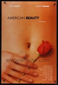 4w034 AMERICAN BEAUTY signed DS 1sh '99 by Kevin Spacey, Sam Mendes Academy Award winner!