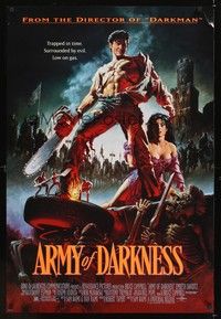 4w043 ARMY OF DARKNESS DS 1sh '93 Sam Raimi, great artwork of Bruce Campbell with chainsaw hand!