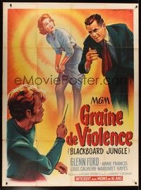 4y276 BLACKBOARD JUNGLE French 1p '55 Richard Brooks classic, great different art by Roger Soubie!