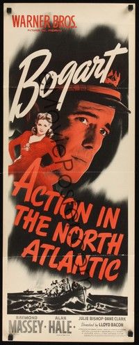 4y027 ACTION IN THE NORTH ATLANTIC insert '43 great c/u of Humphrey Bogart + sexy Julie Bishop!