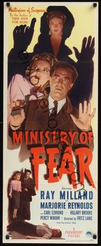 4y042 MINISTRY OF FEAR insert '44 Fritz Lang, classic image of Ray Milland & Marjorie Reynolds!