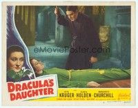 4y138 DRACULA'S DAUGHTER LC #8 R49 great c/u of Irving Pichel about to stab vampire Gloria Holden!
