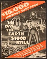 4y174 DAY THE EARTH STOOD STILL pressbook '51 Robert Wise, classic art of Gort holding Neal!