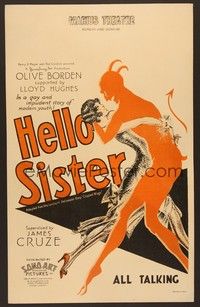 4y078 HELLO SISTER WC '30 art of wild party girl Olive Borden literally dancing with the Devil!