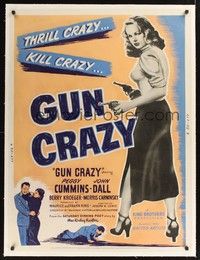 4z001 GUN CRAZY linen 30x40 '50 Joseph H. Lewis noir classic, bad Peggy Cummins is kill crazy!
