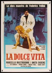 4z292 LA DOLCE VITA linen Argentinean R80s Fellini, classic image of Mastroianni astride Ekberg!