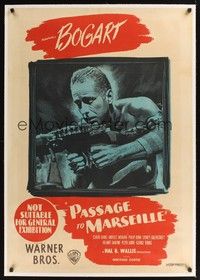 4z240 PASSAGE TO MARSEILLE linen Aust 1sh '44 cool c/u art of Humphrey Bogart with machine gun!