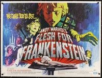 4z225 ANDY WARHOL'S FRANKENSTEIN linen British quad '74 Flesh for Frankenstein, best art by Putzu!