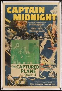 4z044 CAPTAIN MIDNIGHT linen chapter 3 1sh '42 Dave O'Brian in the title role, The Captured Plane!