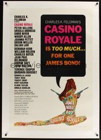 4z045 CASINO ROYALE linen 1sh '67 James Bond spy spoof, sexy psychedelic art by Robert McGinnis!