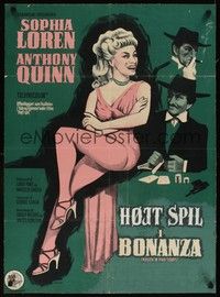 4z316 HELLER IN PINK TIGHTS old linen Danish '61 art of sexy blonde Sophia Loren, Anthony Quinn!