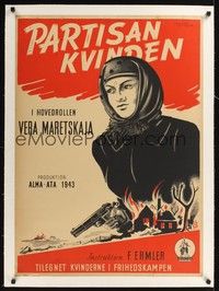 4z321 NO GREATER LOVE linen Danish '46 artwork of Russian woman out for revenge by Borge Larsen!