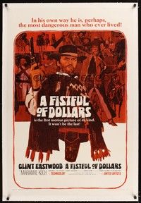 4z072 FISTFUL OF DOLLARS linen 1sh '67 Sergio Leone, Eastwood is perhaps the most dangerous man!
