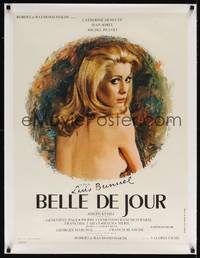 4z356 BELLE DE JOUR linen French 23x32 '67 Luis Bunuel, sexy Catherine Deneuve by Ferracci!