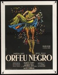4z358 BLACK ORPHEUS linen French 23x32 '59 Marcel Camus' Orfeu Negro, best art by Georges Allard!