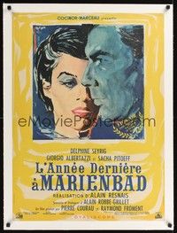4z367 LAST YEAR AT MARIENBAD linen French 23x32 '61 Alain Resnais, art of lovers by Ercole Brini!