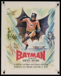 4z347 BATMAN linen French 15x21 '66 DC Comics, great artwork of Adam West by Boris Grinsson!