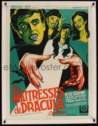 4z362 BRIDES OF DRACULA linen French 23x32 R60s Terence Fisher, Hammer, different art by Koutachy!