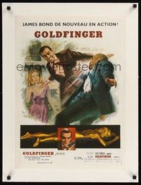 4z349 GOLDFINGER linen French 15x21 R70s art of Sean Connery as James Bond by Jean Mascii!