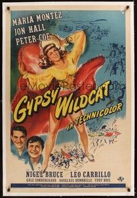 4z083 GYPSY WILDCAT linen 1sh '44 sexy Maria Montez is the hot-headed, hot-blooded Queen of Rogues!