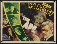 4z007 APE linen 1/2sh '40 great close up of mad scientist Boris Karloff with wacky fake gorilla!