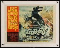 4z012 GORGO linen 1/2sh '61 great artwork of giant monster terrorizing city by Joseph Smith!