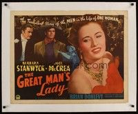 4z013 GREAT MAN'S LADY linen B 1/2sh '41 Barbara Stanwyck marries Joel McCrea and lives to be 109!