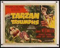 4z019 TARZAN TRIUMPHS linen style A 1/2sh '43 art of Johnny Weissmuller & sexy Gifford as Zandra!