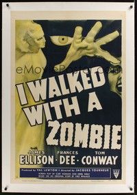 4z097 I WALKED WITH A ZOMBIE linen 1sh R52 classic Val Lewton & Jacques Tourneur voodoo horror!