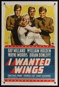 4z098 I WANTED WINGS linen style B 1sh '41 art of sexy Veronica Lake, Milland & Holden by Barclay!