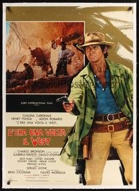 4z298 ONCE UPON A TIME IN THE WEST linen Italian lrg pbusta '68 Leone, full-length Charles Bronson!