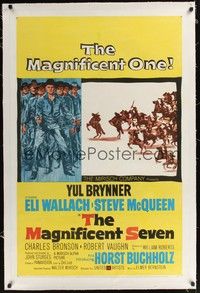 4z116 MAGNIFICENT SEVEN linen 1sh '60 Yul Brynner, Steve McQueen, John Sturges' 7 Samurai western!