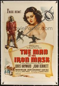 4z119 MAN IN THE IRON MASK linen 1sh '39 Louis Hayward, sexy Joan Bennett, directed by James Whale!