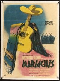 4z277 MARIACHIS linen Mexican poster '50 wonderful guitar artwork by Espert!