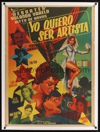 4z279 QUIERO SER ARTISTA linen Mexican poster '58 I Want To Be an Artist & have sexy women pose!
