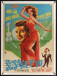 4z280 SUSANNA & ME linen Mexican poster '57 full-length art of sexy Abbe Lane + Xavier Cugat too!