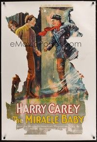 4z124 MIRACLE BABY linen 1sh '23 stone litho of full-length stern Harry Carey entering a room!